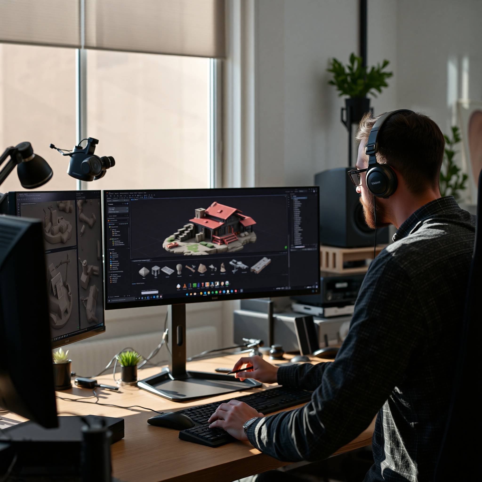 Profesional trabajando en Blender modelando props ambientales detallados