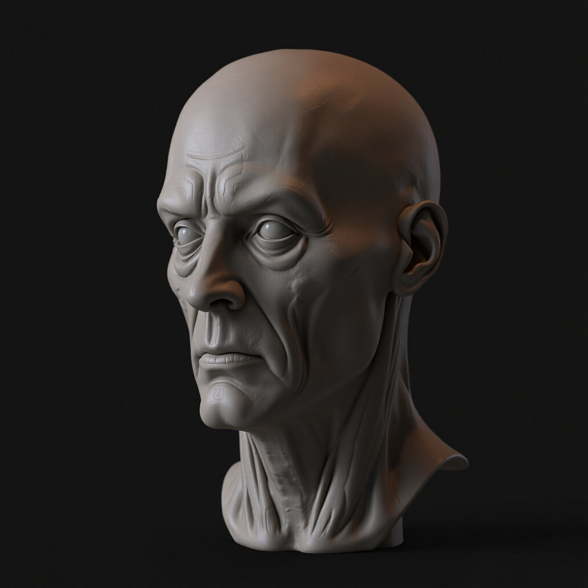 Escultura digital de personaje 3D en Blender mostrando detalles anatómicos