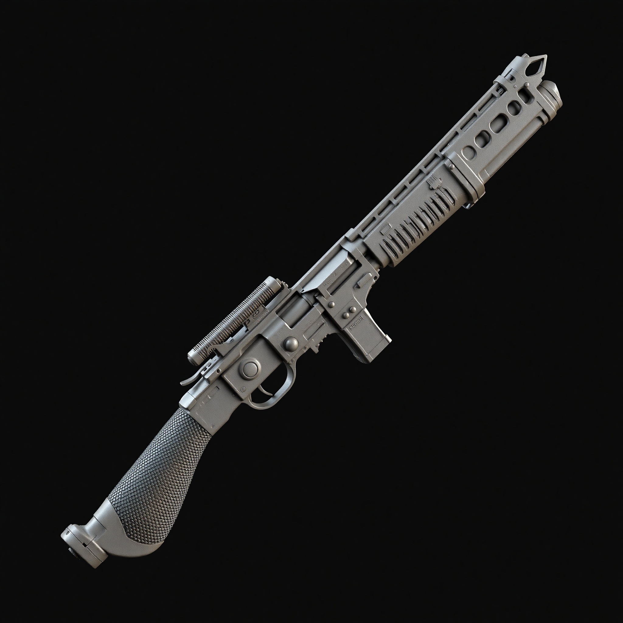 Malla 3D de arma de videojuego completamente modelada en Blender con texturas aplicadas