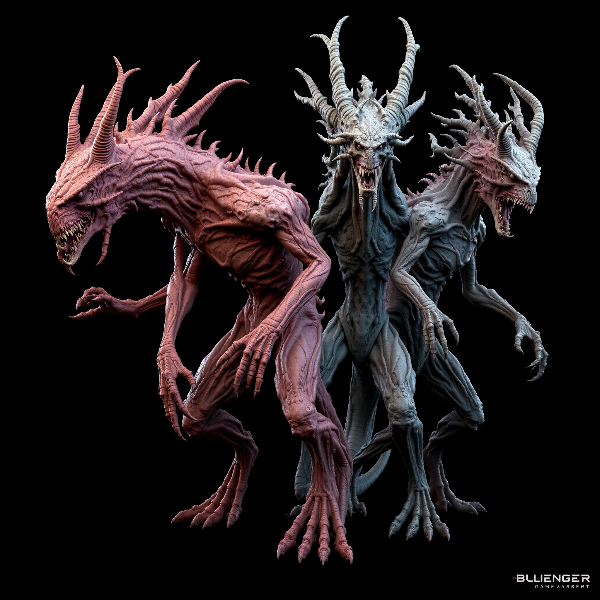 Criaturas fantásticas y monstruos 3D con anatomía única, texturas detalladas y características sobrenaturales